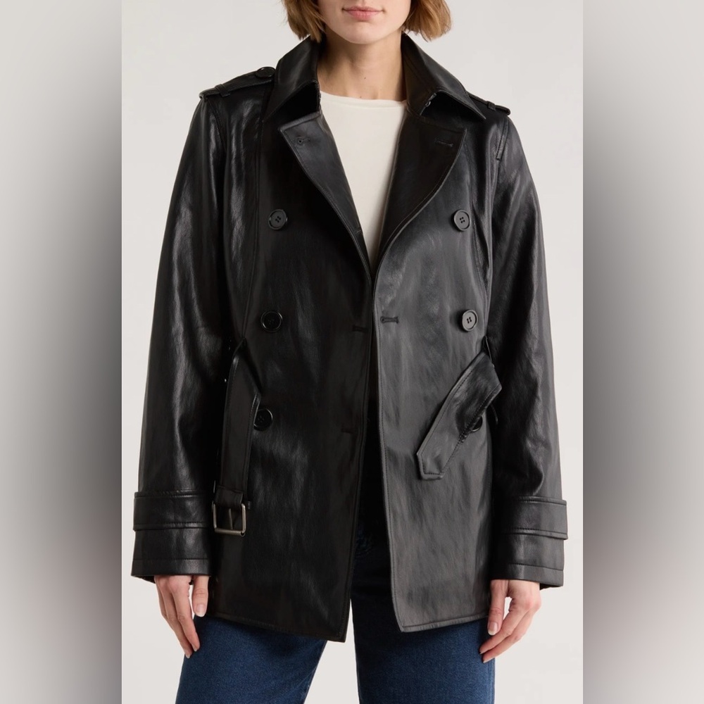 BNWT Small Belted Faux Leather Trench Coat - Picture 3 of 3